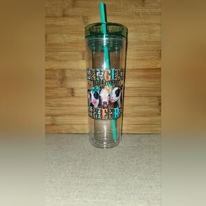 Hand Crafted Cow Print Tumbler with Teal Straw